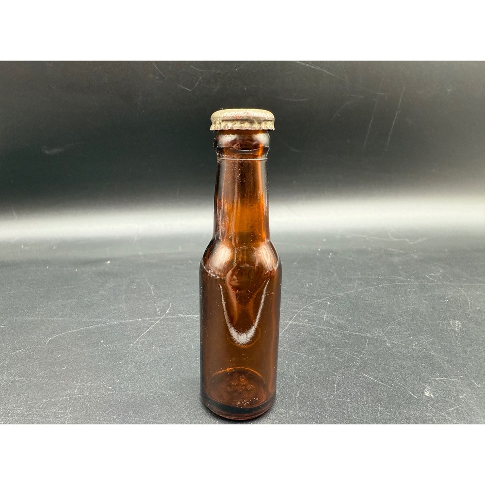 Vintage Mini Amber Glass Salt or Pepper Shaker Bottle with Metal Screw Cap